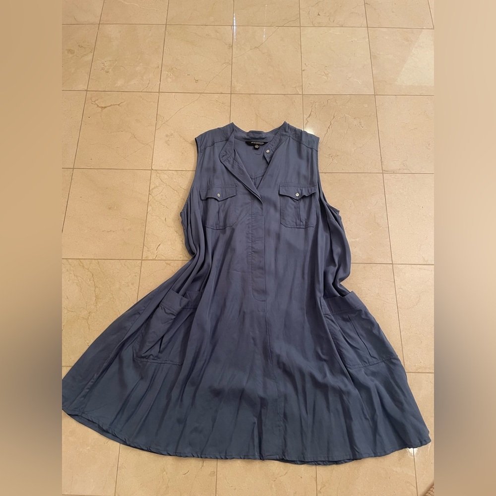 Sharagano Navy Blue Button Down Sleeveless Collared Dress